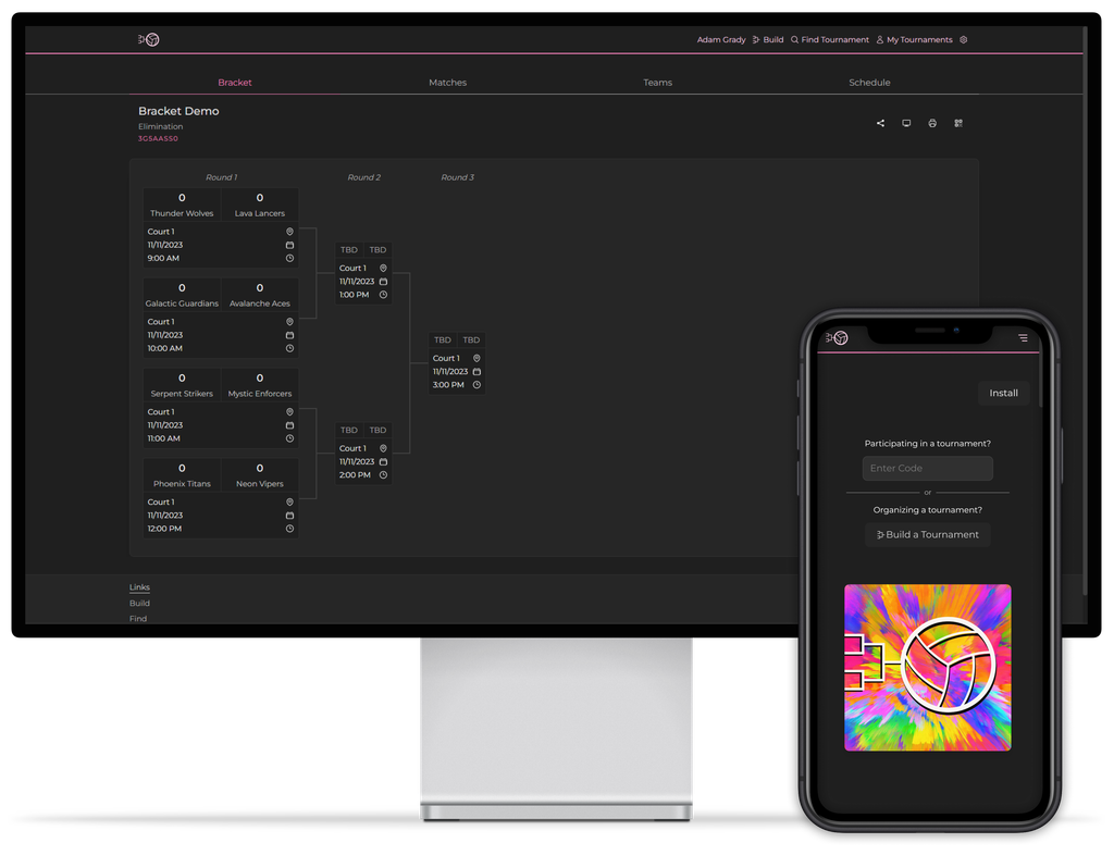 Device mockups of Volleyball Assist